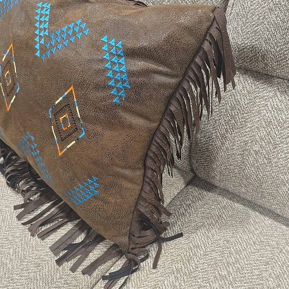 Western Fringe Pillow Desert Dance Embroidered Diamonds